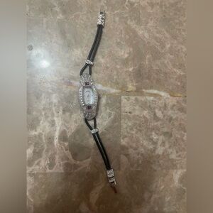 Couture Watch by Adrienne Rhinestone with Garnet Black Strap UNTESTED AS IS